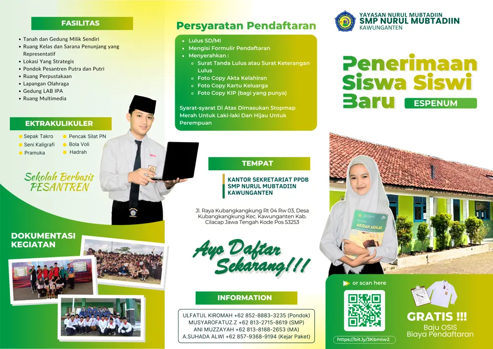 Halaman pertama brosur Pondok Pesantren Nurul Mubtadiin